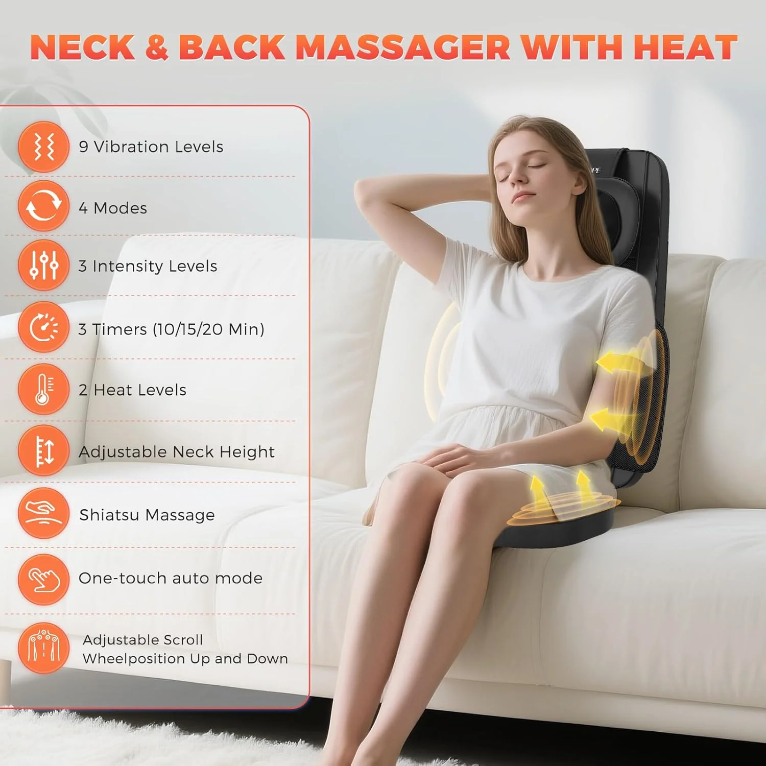 4D Kneading Back Massager Comfortable Chair Back Massager, Home Office Shiatsu Neck Massager Christmas Gift for Men and Women Parents