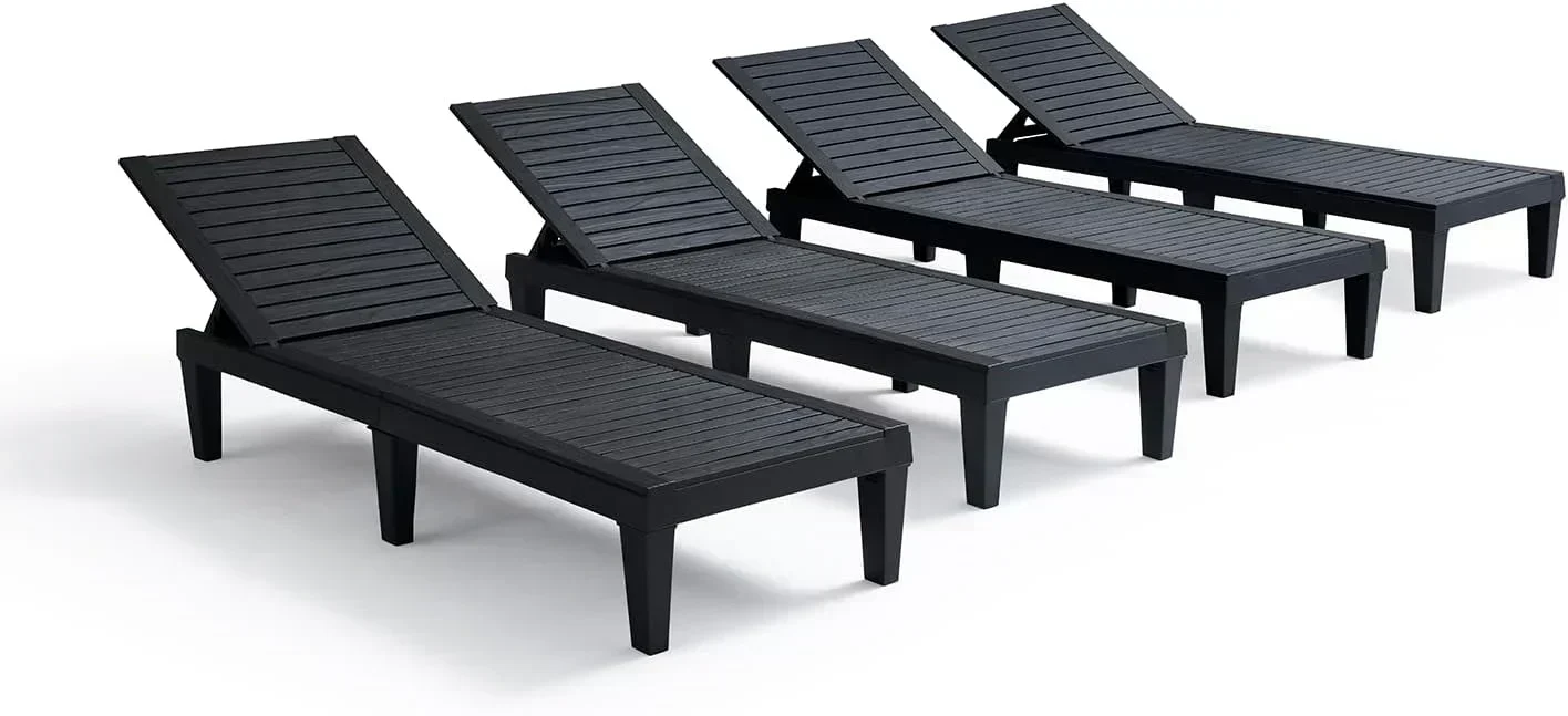 Patio Chairs Black Chaise Lounge Chair Outdoor 5-Position Adjustable Sun Tanning Chair